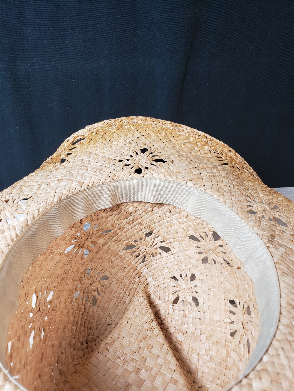 Distressed Style Straw Cowboy Hat with Faux Turquoise Beaded Hatband - OS Unisex - Picture 12 of 14